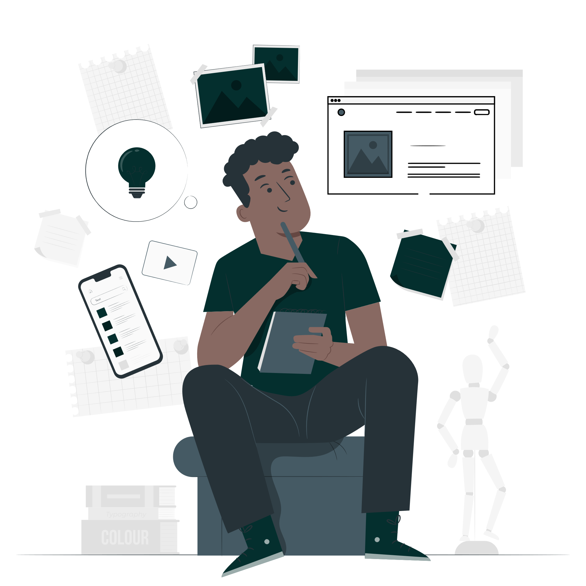 A man illustration thinking to make a list on a note